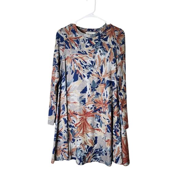 Aryeh Mini Sweater Dress Size Small Gray Floral Long Sleeve - Picture 1 of 7